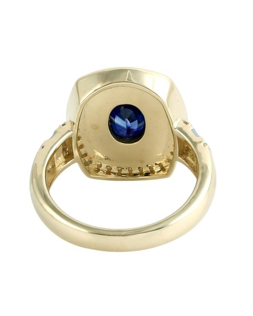 Artisan Blue Sapphire, Diamond & Enamel Halo Ring