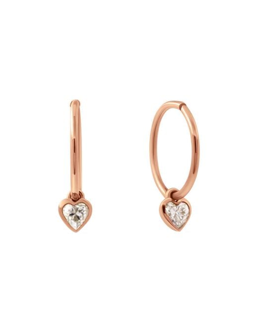 Lee Renee Pink Diamond Heart Clicker Hoop Earrings