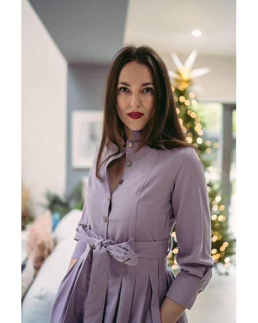 BEIRA Purple Marina Dress Long Pleated Shirt Dress