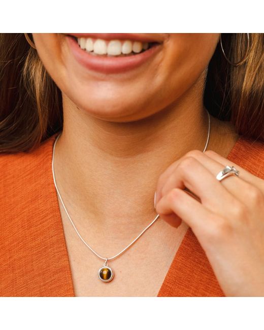 Lily Charmed White Sterling Tigers Eye Healing Stone Necklace With Round Snake Chain