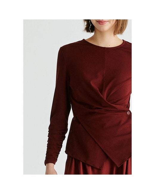 Paisie Red Side Button Jersey Wrap Top