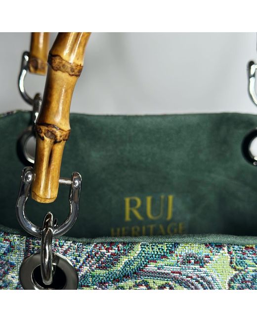 Ruj Heritage Green Mini Picnic Bag Jacquard Turchese