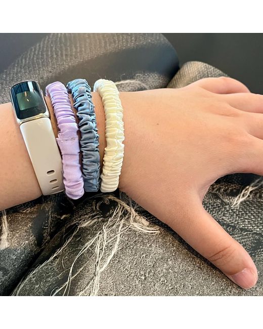 Soft Strokes Silk Blue Set Of Three Pure Mulberry Silk Skinny Scrunchies Weekly Special Hair Ties Lilac Rain