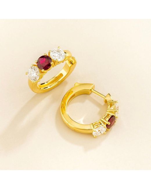 Juvetti Metallic Tres Ruby & Diamond Three-Stone Huggie Hoop Earrings