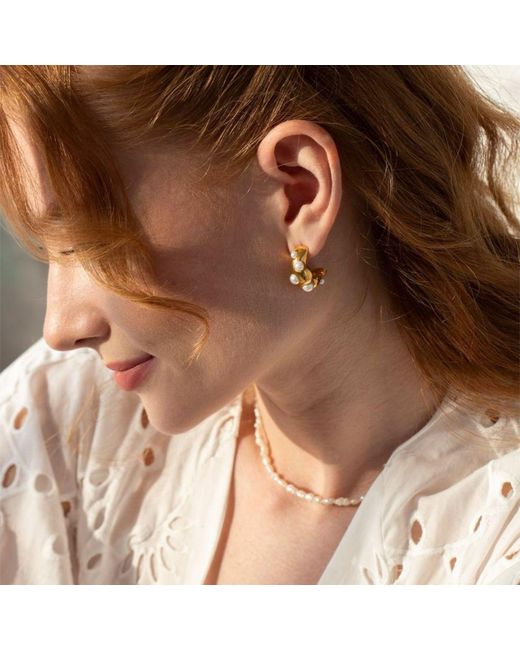 LINYA JEWELLERY Metallic Natural Pearl Hoop Earring