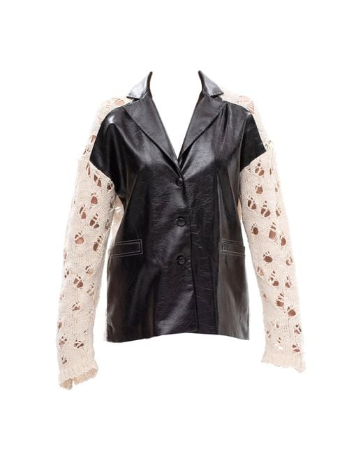 Maison Bogomil Black Back Shift – Glossy Leather Blazer With Knitted Sleeves & Back