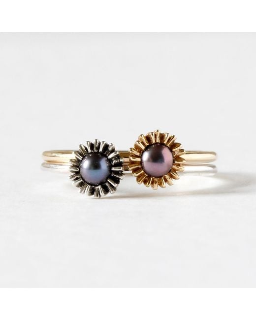 Lee Renee Metallic Dahlia Bud Peacock Pearl Ring