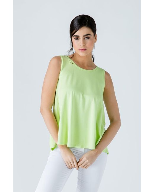 Conquista Green Sleeveless Top With Rounded Hemline