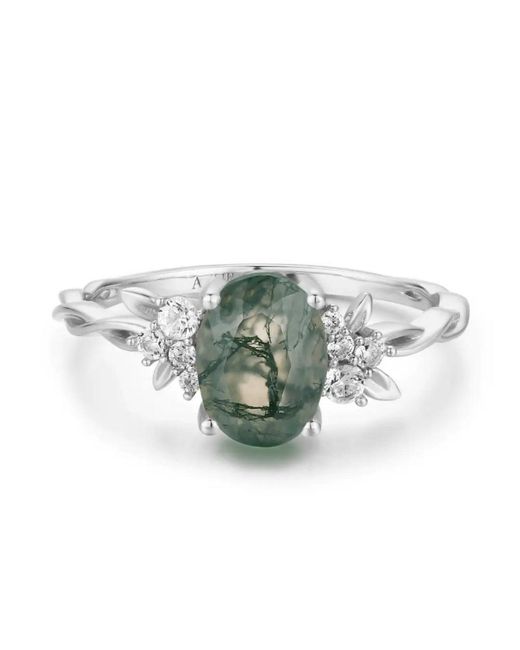 Azura Jewelry New York Green Enchanted Garden Moss Agate Ring Solid