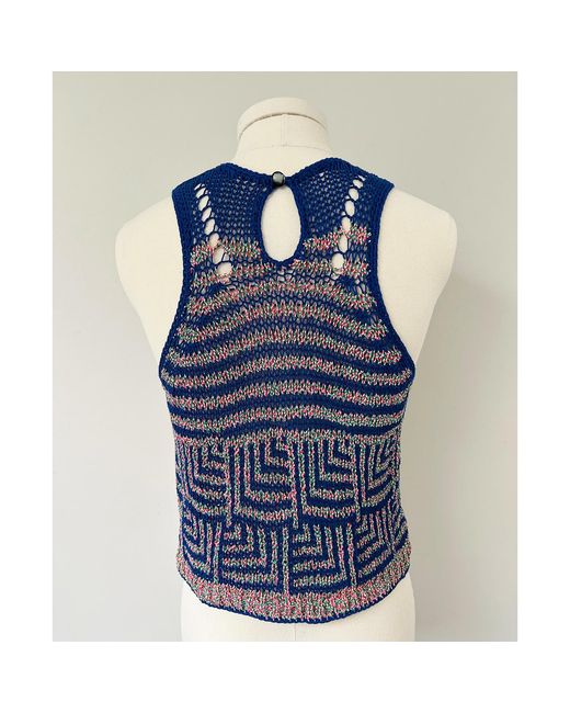Essien & Emre Blue Ezia Knitted Pattern Tank Top
