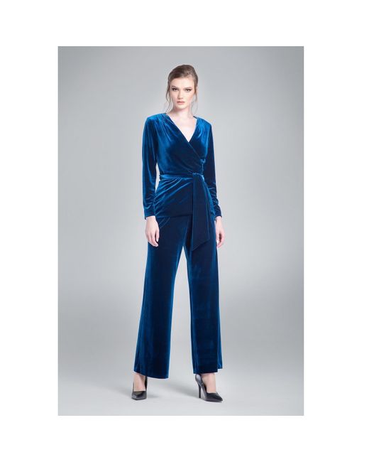 Rumour London Blue Evelyn Velvet Wrap Jacket With Self-Tie Sash