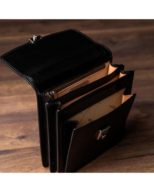 Time Resistance Black Small Leather Briefcase for men