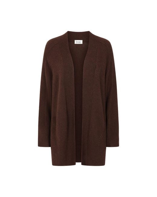 Loop Cashmere Brown Ribbed Detail Edge To Edge Cardigan