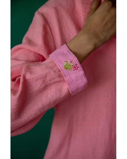 NoLoGo-chic Pink Embroidered Gertrude Coat Dress Linen Blush