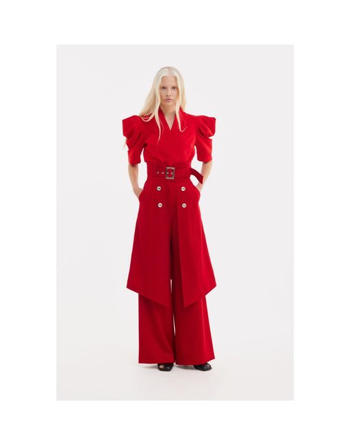 Julia Allert Red V-Neck Puff Sleeve Top