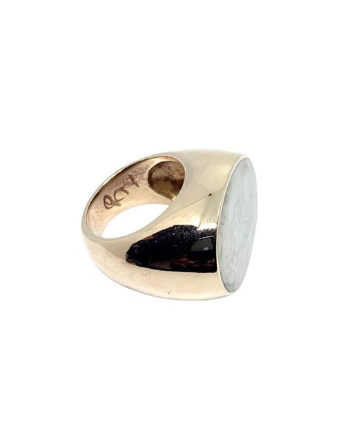 Tg-Jewellery by Tamara Gervasio White One Of A Kind Cocktail Ring With Mother Of Pearl Ceramic Enamel