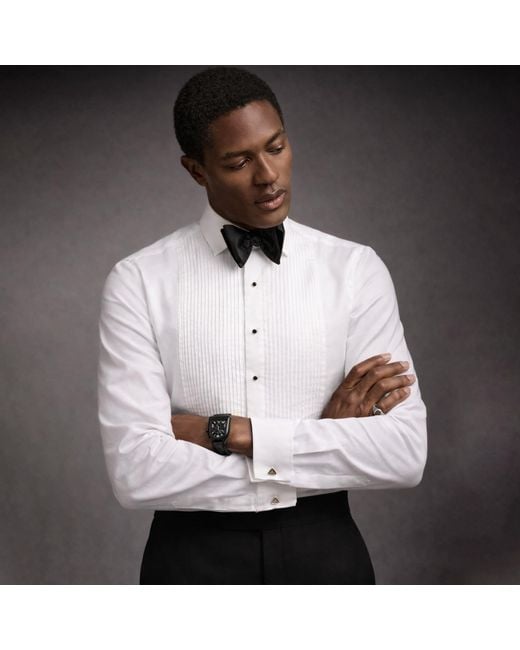 Freak Vault White Classic Pleated Tuxedo Shirt for men