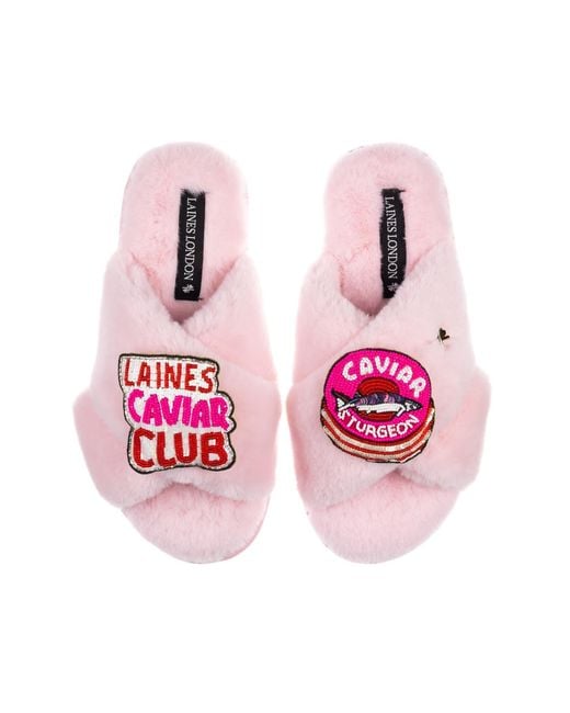 Laines London Pink Classic Laines Slippers With Laines Caviar Club Brooches