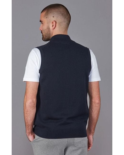 Paul James Knitwear Blue Lightweight Cotton Zip Through Andrew Gilet for men