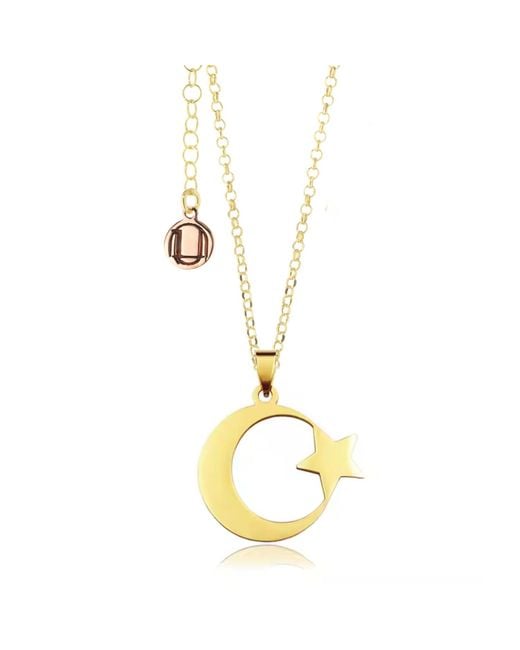 Unaloe Metallic Vermeil Crescent Moon And Star Necklace – Sterling Islamic Jewelry Symbol Of Faith & Spirituality