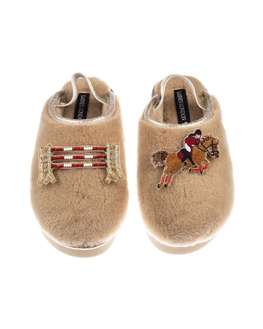 Laines London Brown Neutrals Flatform Cloud Closed Toe Slippers With Show Jump Horse Brooches