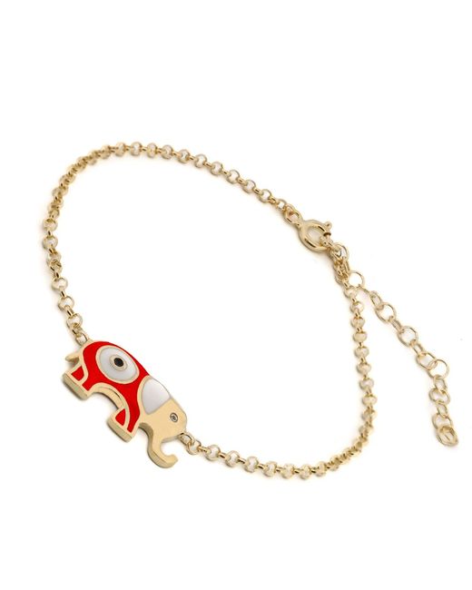 Ebru Jewelry Metallic Wishful Elephant & Evil Eye Enamel Chain Bracelet