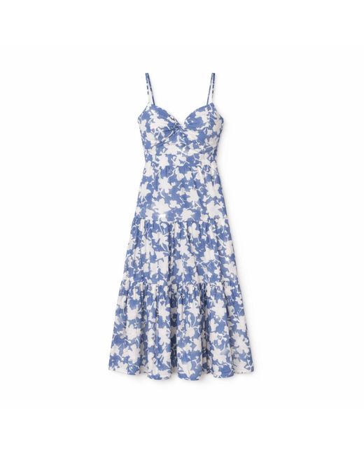 House of Gl Blue Elira Cotton Sweetheart Neckline Midi Dress With Smocked Back