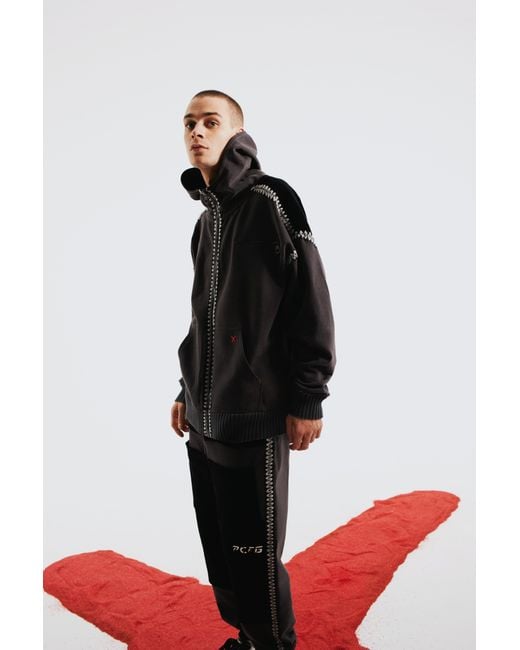 Pcfg Black Crochet Zip Up Hoodie for men