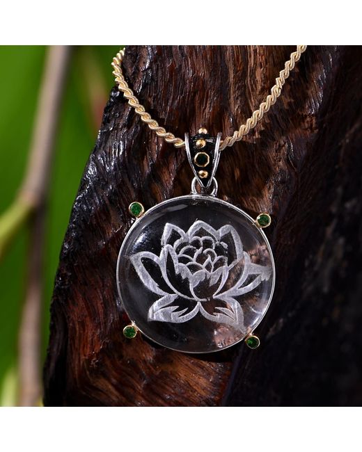 Emma Chapman Jewels Metallic Crystal Emerald Hand-Etched Lotus Pendant
