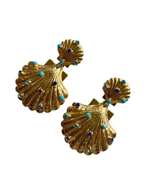 Laura Gray Green Crystal Double Shell Earrings