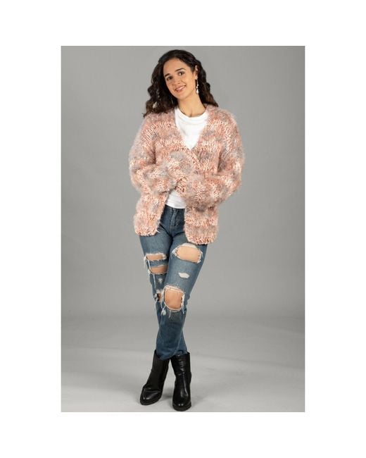 Saachi Pink Eyelash Hand Knit Seashell Cardigan