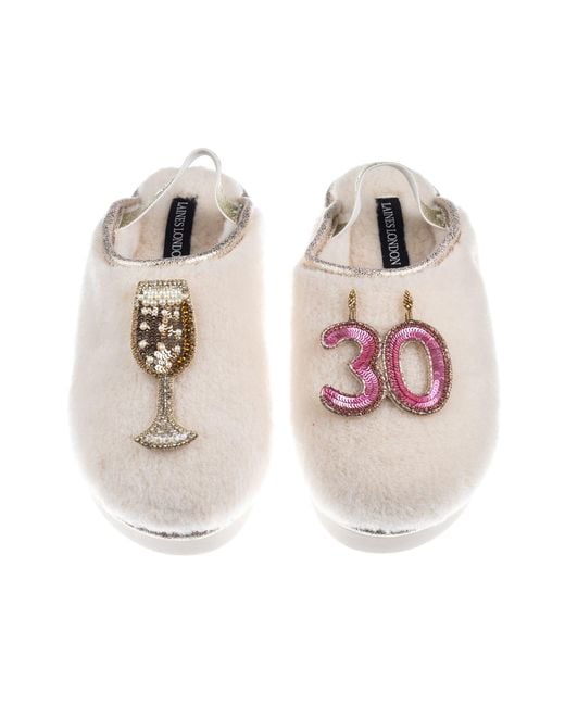 Laines London Multicolor Neutrals Flatform Cloud Closed Toe Slippers With 30Th Birthday & Champagne Glass Brooches