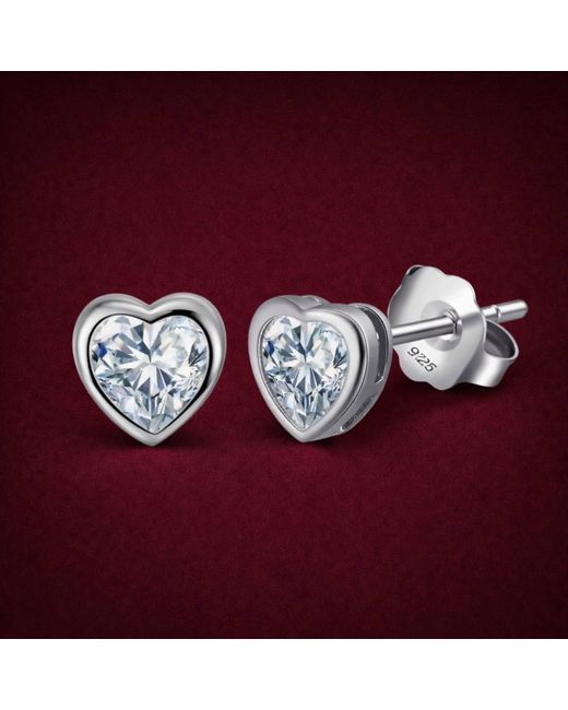 Pearl Code White Sophie Heart Stud Earrings With Cubic Zirconia