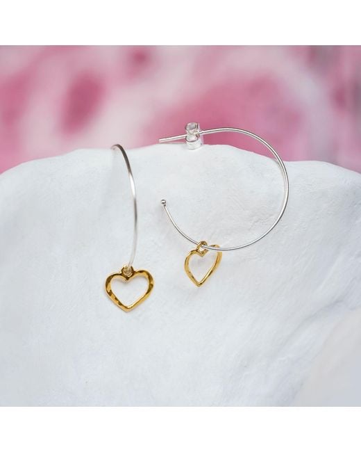 Isla Silver Metallic Sterling Hoop Earrings With Dainty Hearts