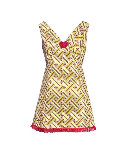 Couture to Your Door Yellow Geometric Babydoll Mod Aline Mini Dress