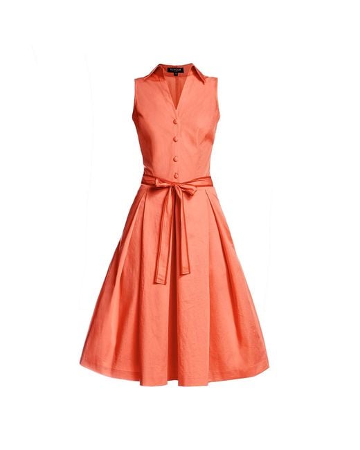 Rumour London Orange Venice Satin Cotton Belted Flared Dress