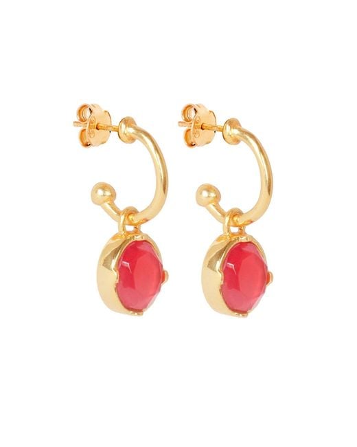 Lila Rasa Metallic Dazzling Ruby Crystal Hoop Earrings