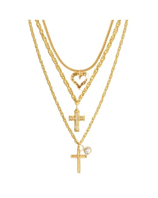 Caramel Vintage Jewellery Metallic Cross & Heart Necklace Set
