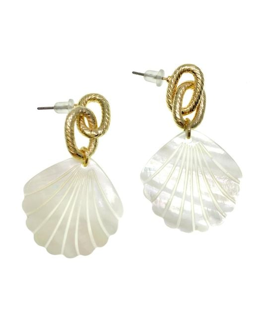 Farra White Natural Shell Chain Earrings