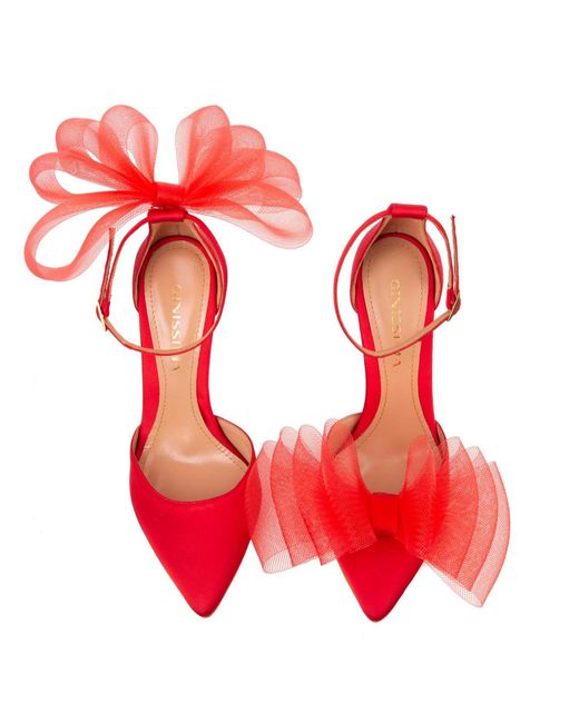 Ginissima Red Alice Bow Tulle Satin Shoes