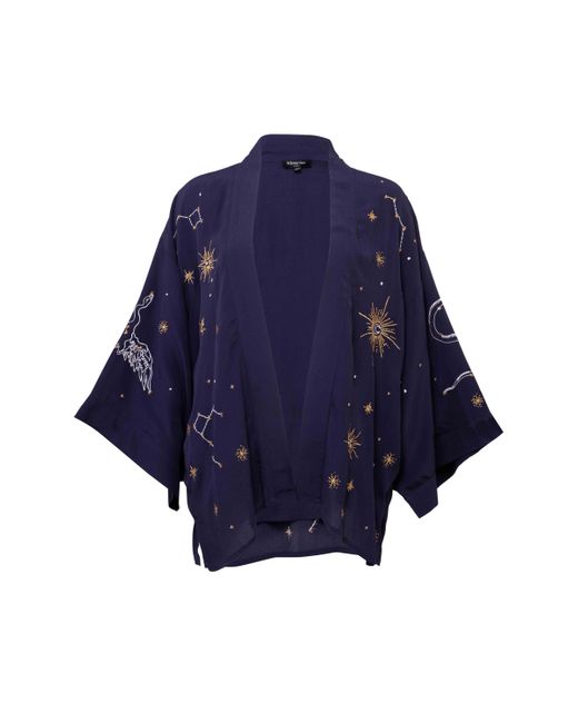 Artemis Muse Blue Cosmos Embroidered, Ivory & Fully Lined Short Kimono