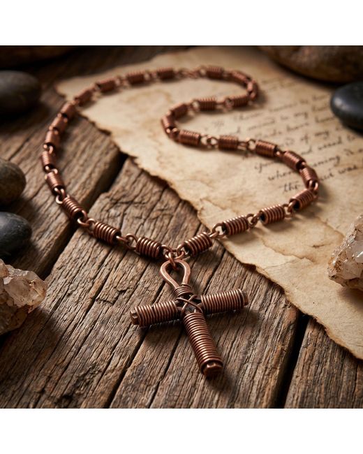 Anatoliacraft Brown Copper Ankh Pendant Necklace
