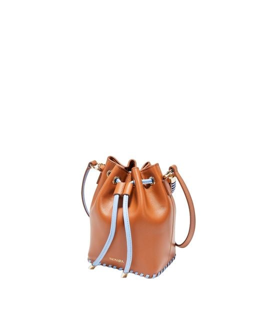 Saonara Brand Brown Mini Bucket Bag Caramel Sky Leather