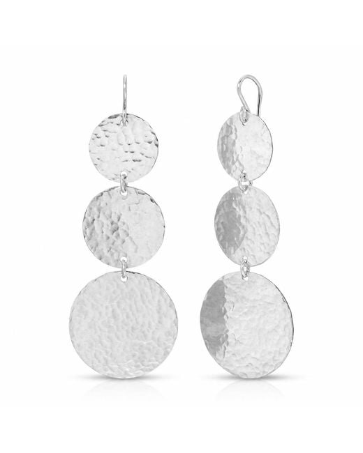 Heather Hawkins Jewelry White Tri Tiered Hand Hammered Disc Earrings