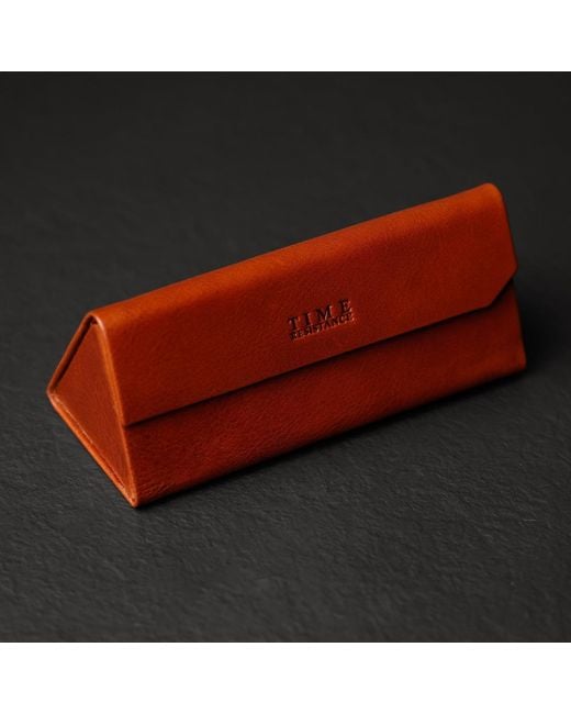 Time Resistance Brown Foldable Cognac Leather Glasses Case for men