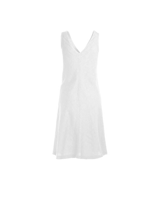 Haris Cotton White “V” Neckline Flared Linen Dress