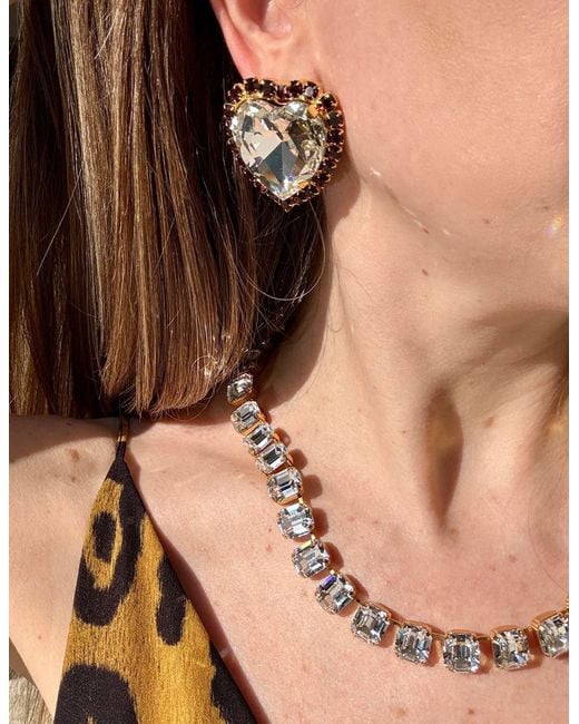 Laura Gray Black Large Diamond & Crystal Heart Post Earrings
