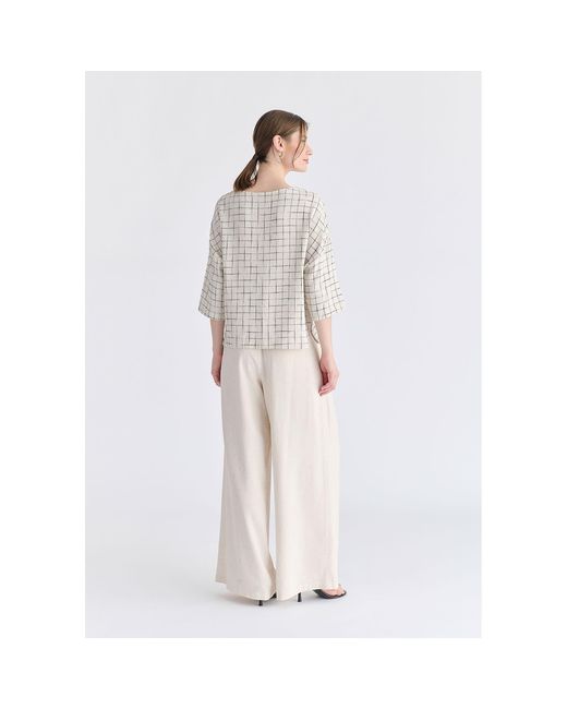 Paisie White Neutrals Front Pleats Detail Wide Leg Trousers