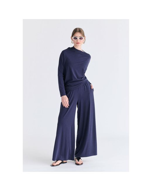 Paisie Blue Asymmetric Draped Lyocell Jersey Top