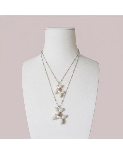 POPORCELAIN Metallic Pearly Porcelain Balloon Doggie Necklace, Tone